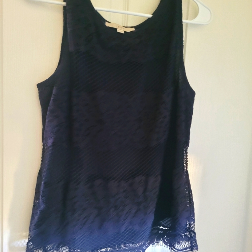 Navy Blue Lace Blue Sleeveless Blouse